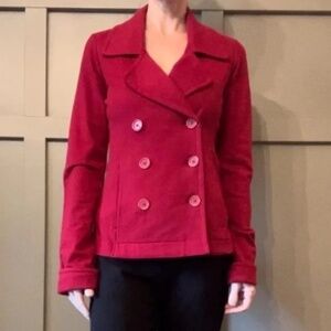 Norma Kamali Double Breasted Stretch Knit Blazer Jacket Red Size XS